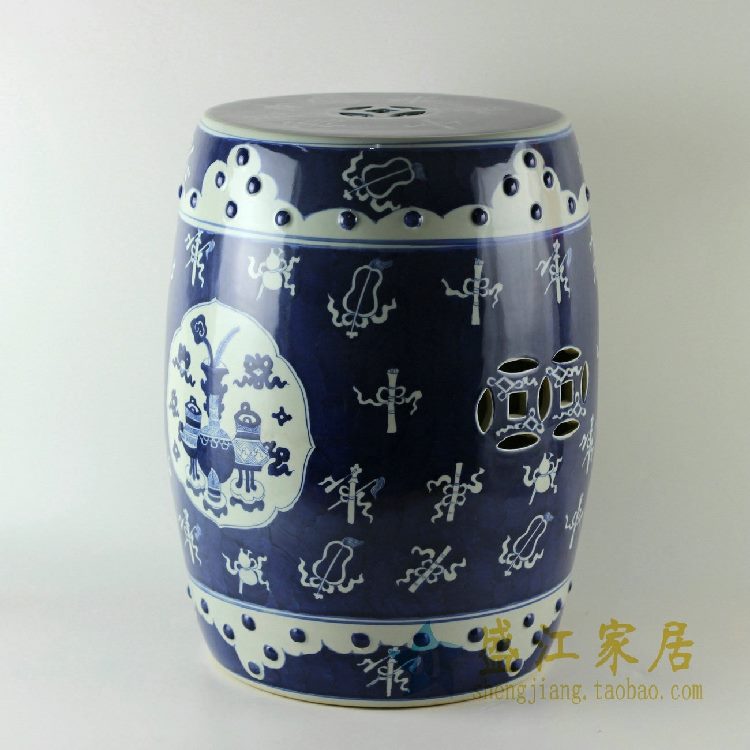 RYLU15景德镇精品陶瓷青花凳子家居摆件凉墩陶瓷凳子庭院凳子