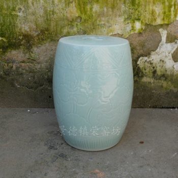  ZJMA54 景德镇精品陶瓷手工 影青雕刻 荷叶荷花凳子矮凳瓷凳凉墩