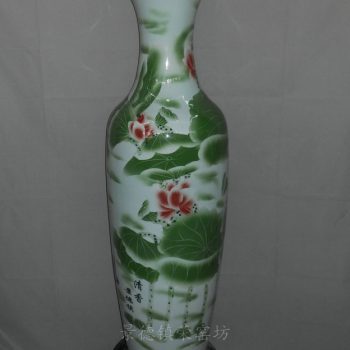 ZJSV03景德镇陶瓷手工手绘青花五彩清香荷花大花瓶酒店大厅摆设