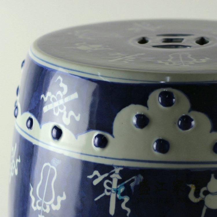 RYLU15景德镇精品陶瓷青花凳子家居摆件凉墩陶瓷凳子庭院凳子