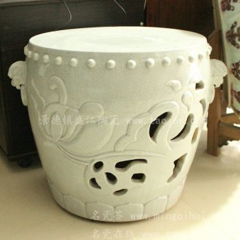 RYWC03景德镇 陶瓷 雕刻 荷花大头凳 狮子头 凳 瓷凳 工艺摆设