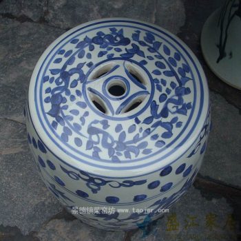 RYAZ315景德镇陶瓷 手绘青花缠枝带钮钉 瓷凳 梳妆凳 鼓凳 凳子