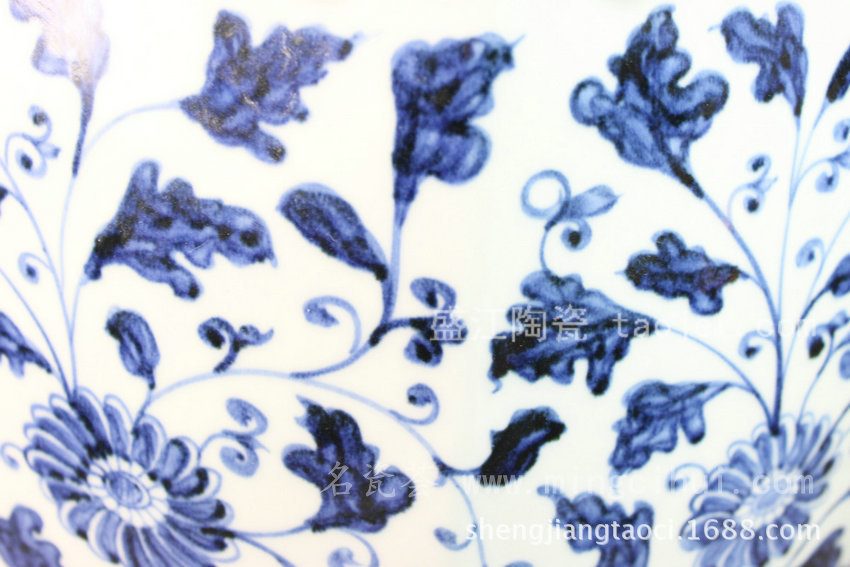 RYNQ47 景德镇陶瓷 手工陶瓷 青花 缠枝 六方 凳子 凉墩 墩子