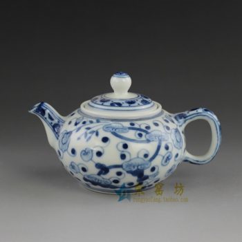 14o34 5666k4.8w7.6h8.3cc150景德镇陶瓷 青花花卉图案手柄茶壶 茶具