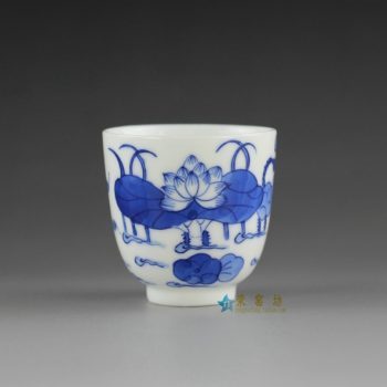 14U10-H手绘青花荷莲图功夫茶杯 品茗杯  