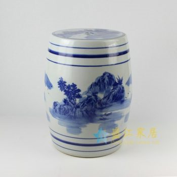 RYAZ344  手绘青花山水风景画瓷凳 凉墩 鼓凳