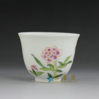 14BU67  粉彩手绘花卉图茶碗 茶杯 品茗杯 