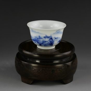 14U66-B 手绘青花山水风景画功夫茶杯 品茗杯  
