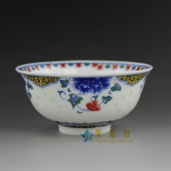RZEG01 5684k12.5h6cc280景德镇陶瓷 青花斗彩花卉图案茶碗 汤碗 茶杯