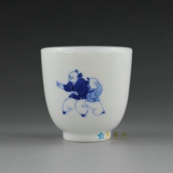 14U10-O景德镇陶瓷 手绘青花婴戏图功夫茶杯 品茗杯