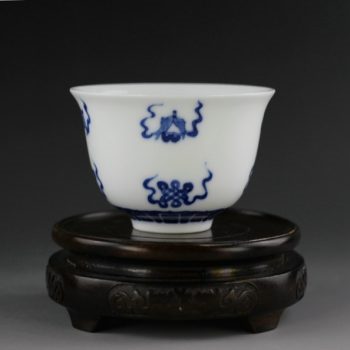 14U86-A 手绘青花绶带有鱼图功夫茶杯 品茗杯  