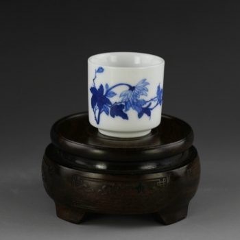 14AM97-c手绘青花花卉图茶杯品茗杯