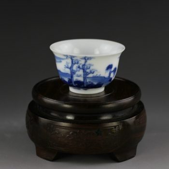 14U66-C手绘青花山水风景画功夫茶杯 品茗杯  