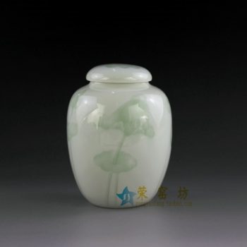 14AA04-a 青釉荷花图茶叶罐 盖罐 密封罐 