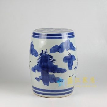 RYLL38  青花山水风景画瓷凳 鼓凳