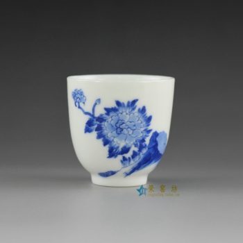 14U10-J 景德镇陶瓷 手绘青花花卉图功夫茶杯 品茗杯  