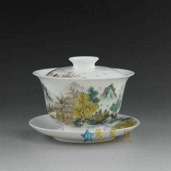 RYAG99  粉彩山水风景画盖碗 泡茶杯 精致茶具