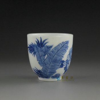 14U10-G  手绘青花蕉叶图功夫茶杯 品茗杯  