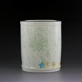 14AA34-b  青釉缠枝花卉笔筒 文具