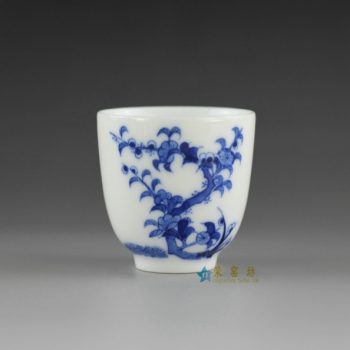 14U10-M 手绘青花桃花盛开图功夫茶杯 品茗杯  