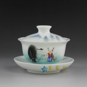 RYXP32 粉彩童子牧牛图盖碗 泡茶杯 精致茶具