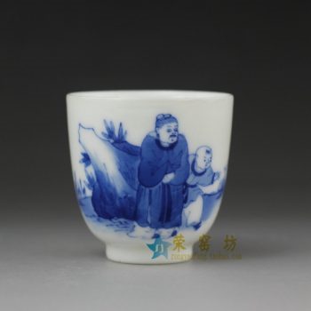14U129-A手绘青花瓷人物图功夫茶杯 品茗杯