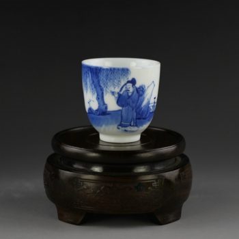  14U10-A  手绘青花人物图功夫茶杯 品茗杯           
