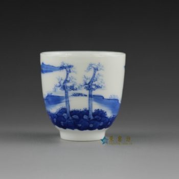 14U10-D手绘青花山水风景画功夫茶杯 品茗杯  