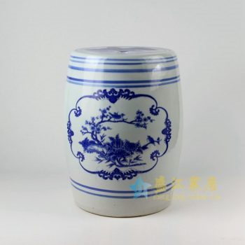 RYAZ342 手绘青花花鸟屏画瓷凳 凉墩 鼓凳 