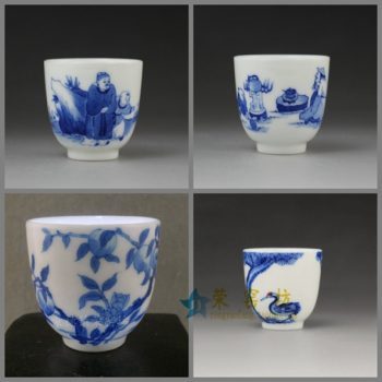 14U129手绘青花瓷多款图案功夫茶杯 品茗杯