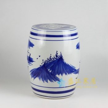 RYAZ343 手绘青花山水风景画瓷凳 凉墩 鼓凳 