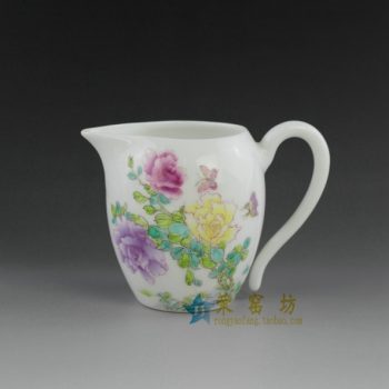 14TN17-A 手绘粉彩蝴蝶花卉图公道杯 