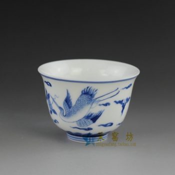 14U86-D 手绘青花飞鹤云彩图茶杯 品茗杯