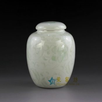 14AA04-b  青釉缠枝花卉图茶叶罐 盖罐 密封罐