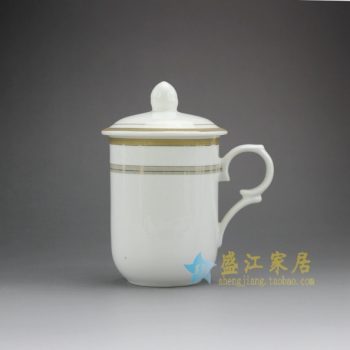 RYDY32-B 手绘金边圈纹茶杯 带盖手柄茶杯 品茗杯