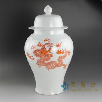 RYUX06 亚光手绘釉下彩腾龙图将军罐 盖罐 储物罐