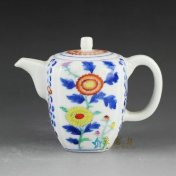14AS01 手绘青花斗彩葵花图茶壶 茶具