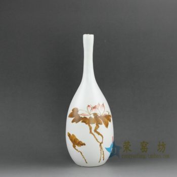 RZEA01 手绘亚光釉下彩荷莲图花瓶 花插