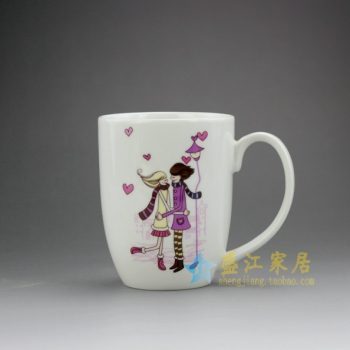 RYDY28 手绘粉彩现代浪漫情侣画茶杯 品茗杯 咖啡杯