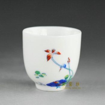 14AS56 手绘青花斗彩荷莲图茶杯 品茗杯