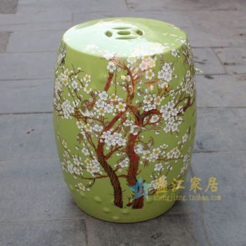 RYKB116 G-1粉彩梅雀图瓷凳 凉墩 鼓凳