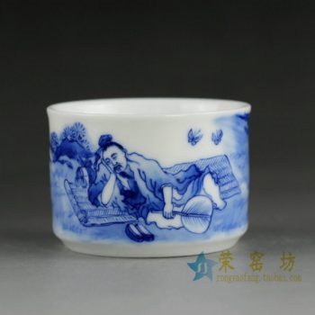 14DR145 4009手绘青花歇憩图茶杯 品茗杯 功夫茶具
