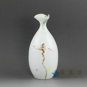 RZEA01手绘亚光釉下彩荷莲图花瓶 花插