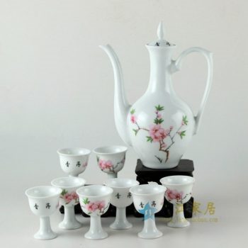 RYDI76 手绘粉彩水点桃花酒具套装
