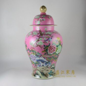 RYHV35手绘粉彩锦上添花图将军罐 盖罐 储物罐