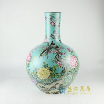 RYHV33 手绘粉彩锦上添花图天球瓶 花瓶 花插