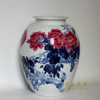 RZDL01青花斗彩手绘花卉图瓷坛 花瓶