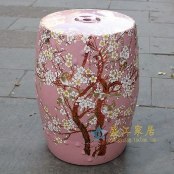 RYKB116 C-1粉彩梅花图瓷凳 凉墩 鼓凳