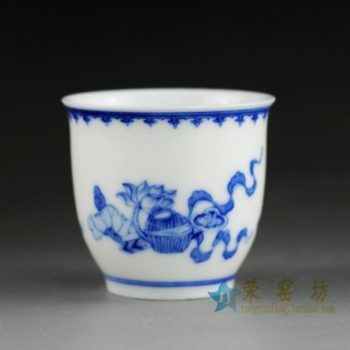 14DR41手绘青花荷莲图茶杯 品茗杯 功夫茶具