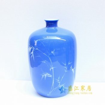 2u01-1手绘釉下彩水竹图冬瓜瓶 花瓶